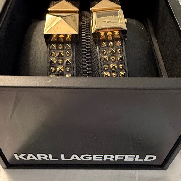 Karl Lagerfeld Black Gold Pyramid Stud Watch